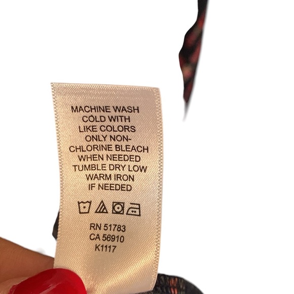 Maurice's Cold Shoulder Handkerchief Hem Navy Blue Pink Floral Midi Dress SZ 1 - Picture 13 of 15